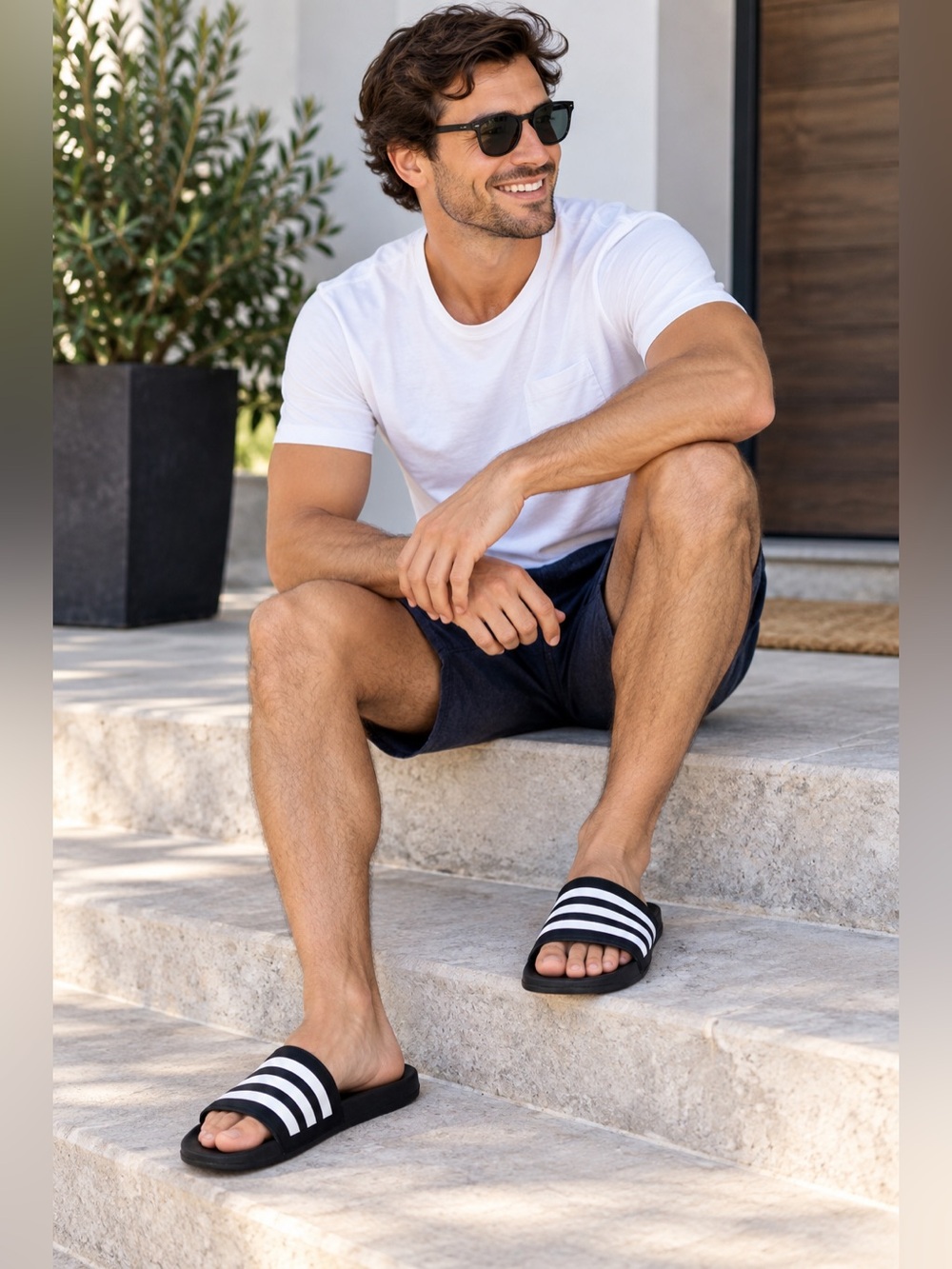 adidas Black and White Slide Sandals